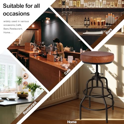 LOKKHAN Industrial Bar Stools-Swivel Leather Metal Bar Stool-20-27 Inch Tall ...