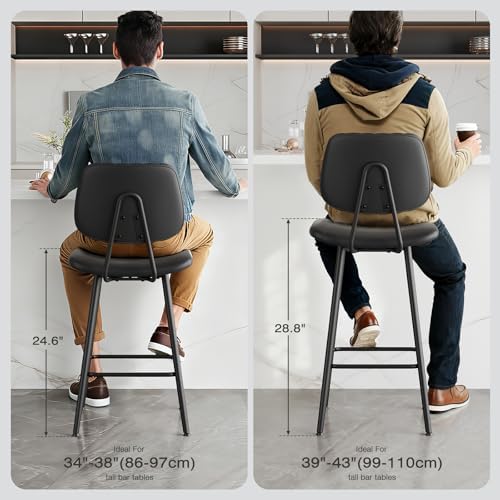 Raynesys 24-Inch Leather Bar Stools Set of 2 with High Backrest, Black
