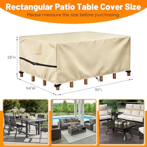 POMER Rectangular Patio Furniture Covers,Outdoor Patio Table Cover Beige
