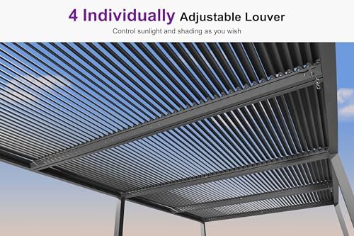 PURPLE LEAF Louvered Pergola 12' x 24', Adjustable Roof, Concealed Gu...