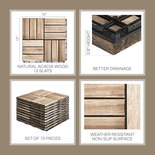 THYOI Premium Deck Tiles, 10 Pcs Patio Flooring - White - Crossed Pattern