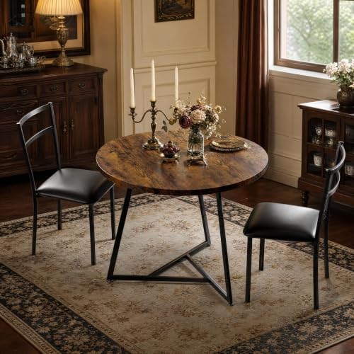 Garvee Dining Table Set for 2, Wooden Kitchen Table and Chairs of 2 with Upho...