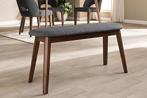 Baxton Studio Easton Mid-Century Modern Dark Grey Fabric Upholstered Walnut F...