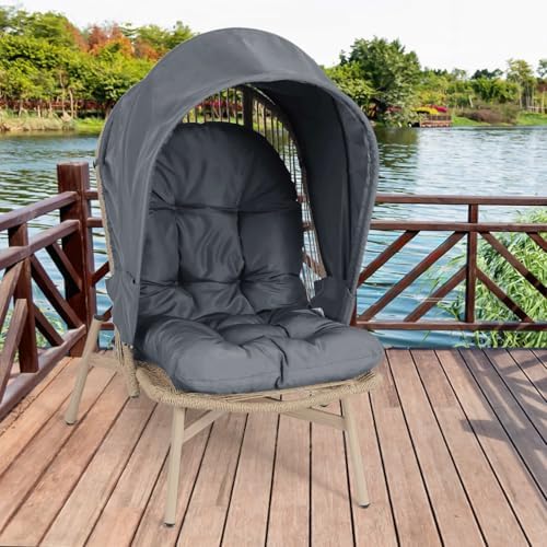 Athena Collection Patio Wicker Egg Chair with Folding Canopy, All-Weather Rat...