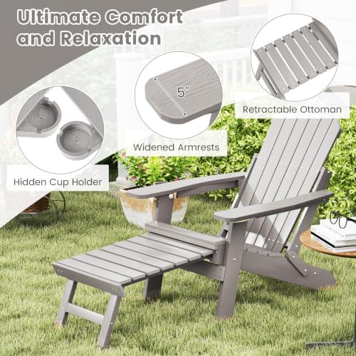 GIANTEX Folding Adirondack Chair, All-Weather Lounge Chair with Adjustable Ba...