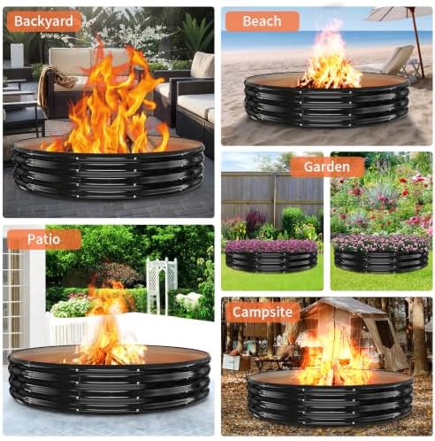72" Large Fire Pit Ring for Outside, Heavy Duty Wood Burning Firepit &am...