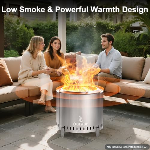 OutVue 19.5 inch Stainless Steel Smokeless Fire Pit with Tote Bag