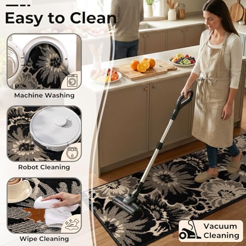 Findosom Hallway Runner Rug 2x8, Non Slip High-Low Textured Floral Washable R...