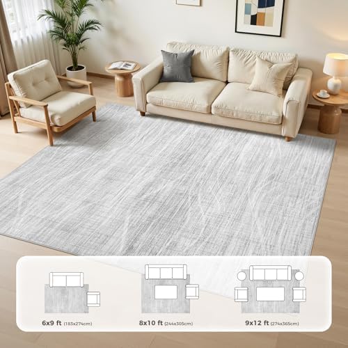 WITSHOCK 9x12 Area Rug Washable Rugs for Living Room Bedroom, Light Grey