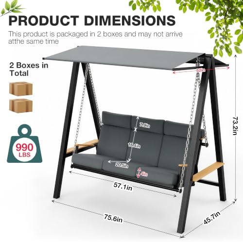 Pamapic 3-4 Seat Porch Swing with Stand, 990 lb Capacity, Black