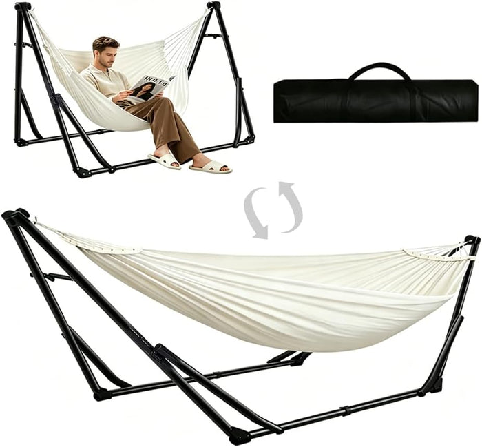 2-in-1 Hammock Chair, Foldable Steel Stand Indoor Outdoor Swing Bag