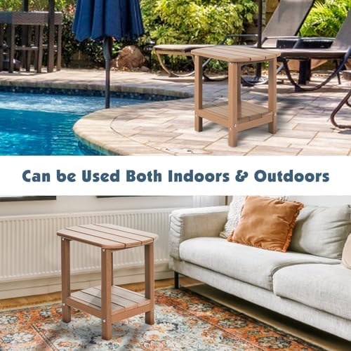 Adirondack Outdoor Side Table, 16.5” HDPE Small Patio Table with Storage Shel...