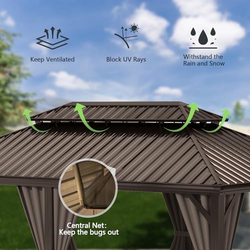 Domi 12'X18' Gazebo, Hardtop Gazebo for Patio with Drainage System, B...