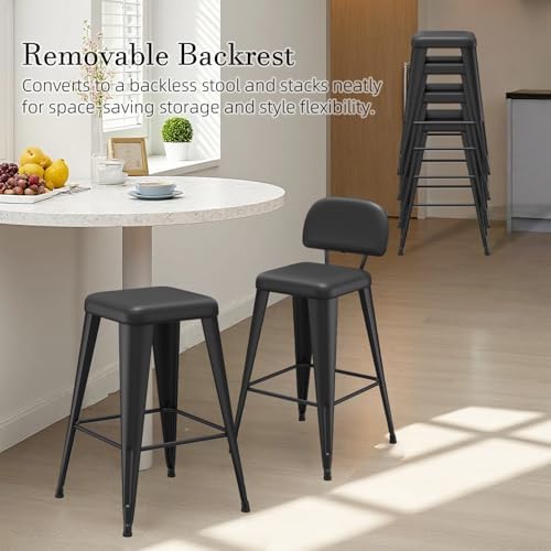 24 Inch Metal Bar stools Set of 4, Upholstered Counter Height Bar Stools with...