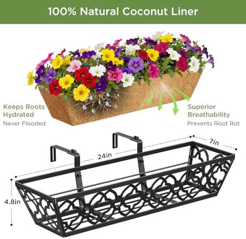 Y&M 4pcs 24 Inch Window Deck with Coconut Coir Liner, 24" Railing Pl...