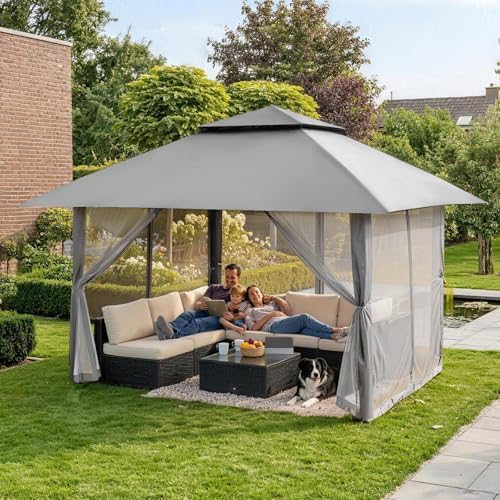CROWN SHADES 13x13 Pop Up Gazebo, Outdoor Canopy Tent, Grey