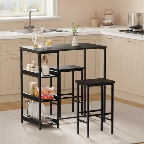 GarveeHome Dining Table Set for 2, Wood Table with Bar Stools