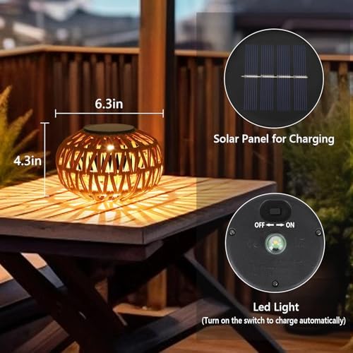 2 Pack Solar Lanterns Outdoor Waterproof, Outdoor Table Lamp Decor, Rattan So...