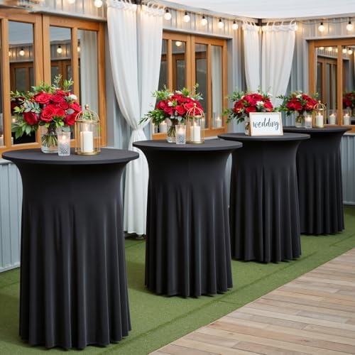 2 pk Black Cocktail Table Cloth Round 32×43in-High Top Highboy Bar Cocktail T...