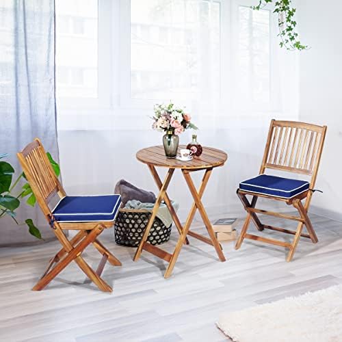 ORALNER 3-Piece Acacia Wood Folding Patio Bistro Set, Small Outdoor Balcony F...