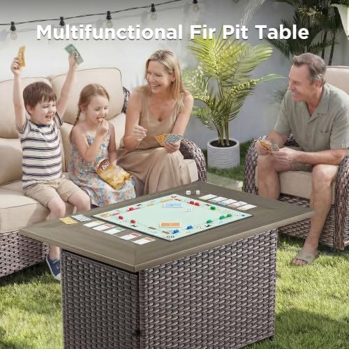 Luxury Patio Furniture Set with Fire Pit Table-6 Pieces All Weather Outdoor S...