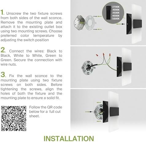ASD 14 Inch Indoor LED Wall Sconce - 24W 2700K-5000K Dimmable Black Wall Scon...