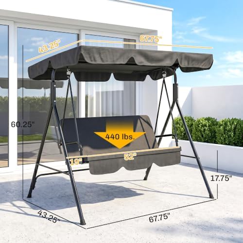 Outsunny 3-Person Porch Swing w/Stand Adjustable Tilt Canopy, Black