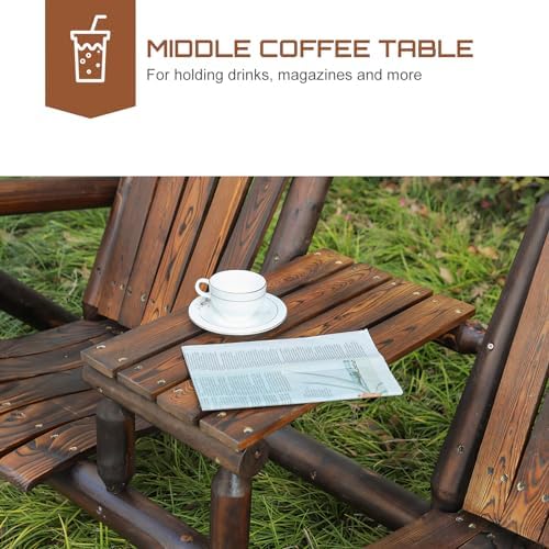 HOMEDIARY 2-Seat Wooden Adirondack Chair, Outdoor Log Patio Loveseat with Bui...