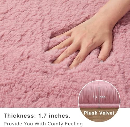 6x9 Ft Blush Pink Fluffy Area Rug for Living Room, Washable