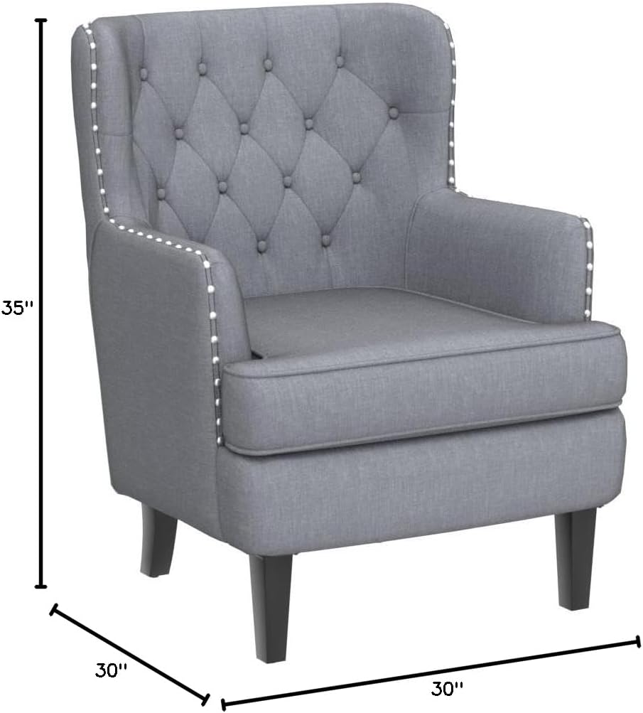 Rosevara Atlas Mid-Century Modern Upholstered Lounge Arm Chair - Tufted Accen...