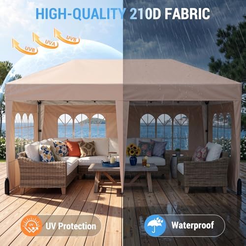10x20 FT Pop Up Canopy Tent with 6 Sidewalls,Beige