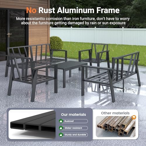 UDPATIO Aluminum Outdoor Patio Furniture Set 5 Pieces Metal Conversation Sets...