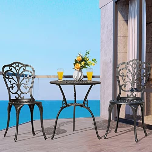 Nuu Garden 3 Piece Outdoor Bistro Table Set, All Weather Cast Aluminum Patio ...
