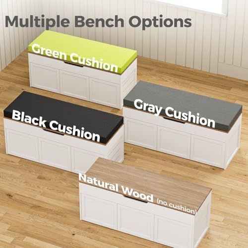 L-Shaped Corner Storage Bench with Cushion, Backless Wood Bench, Black