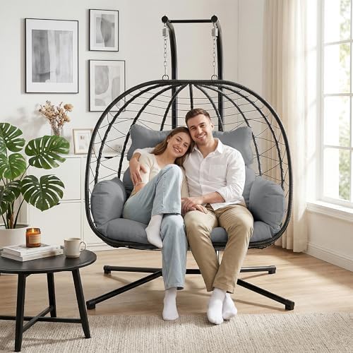 Bifanuo Double Hanging Egg Chair with Stand, Outdoor Indoor Swing Chair with ...