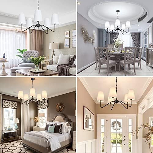 5-Light Black 30” Modern Chandelier with White Shades for Dining Room