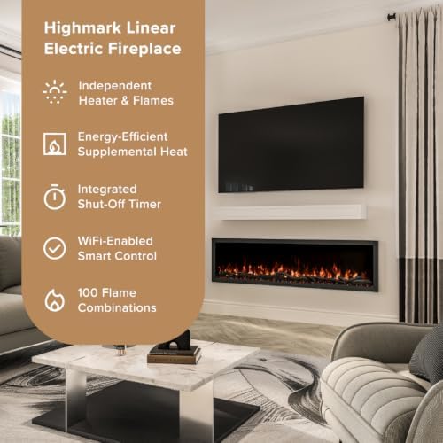 Modern Ember Highmark 72 Inch Smart Linear Electric Fireplace - Premium Flame...
