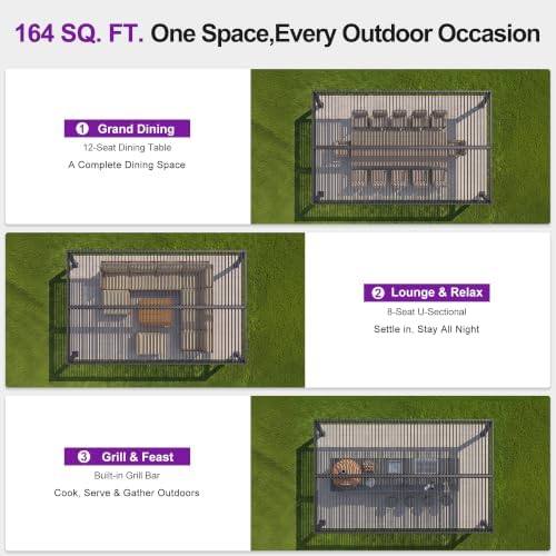 PURPLE LEAF 92KS Aluminum Pergola 10' x 16' with LED Strip Lights, Gray