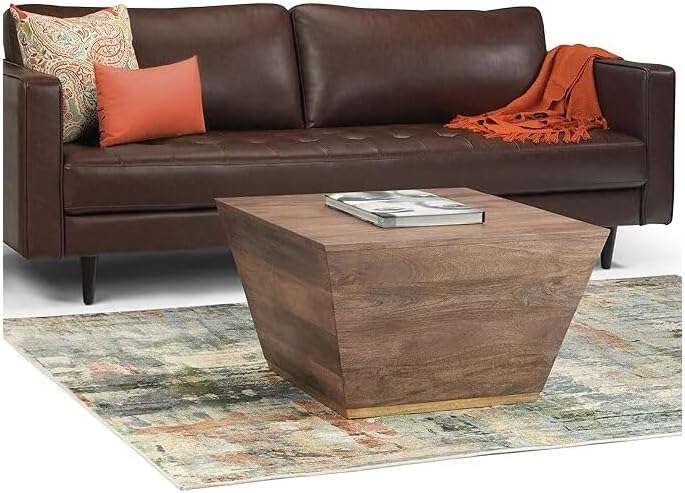 SIMPLIHOME Abba 28" Wide Solid Mango Wood Drum Coffee Table in Dark Brown