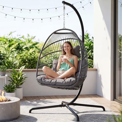 NICESOUL Swing Egg Chair with Stand Indoor Outdoor, Comfortable All Weather W...