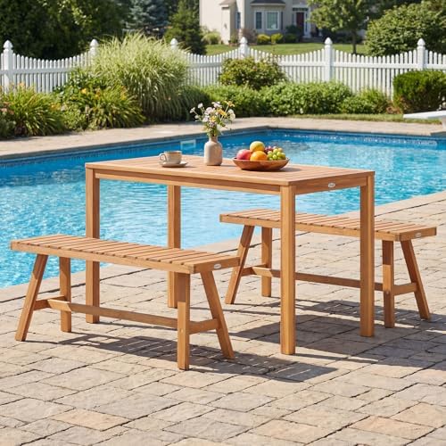 Tangkula Acacia Wood Outdoor Dining Table for 4-6