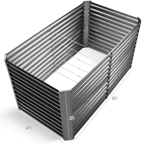 Land Guard 8x4x3ft Rectangular Galvanized Raised Garden Beds, Large-Capacity ...