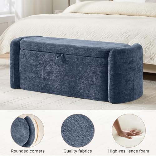 Oval Ottoman Bench with 20 Gal of Storage Space Upholstered Chenille Seat End...