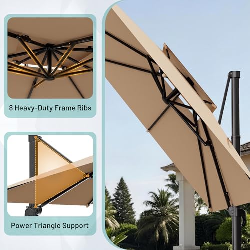 AreShark 11×11 FT Double-Top Cantilever Patio Umbrella, Beige