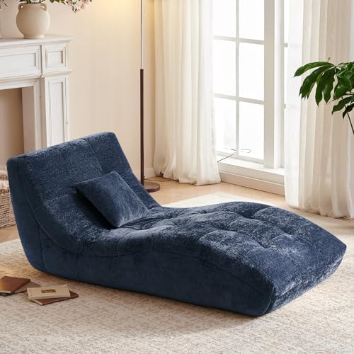 Chaise Lounge Chair with Curved Back, Modern Upholstered Recliner Sofa, Tufte...