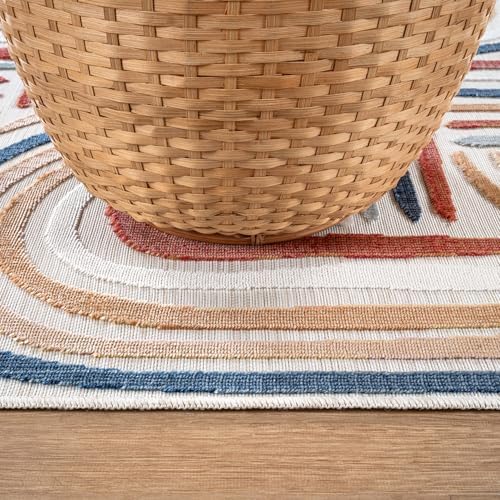 CAMILSON Indoor Outdoor Rug, Multicolor 10x14 Geometric Arch Striped Large Ar...