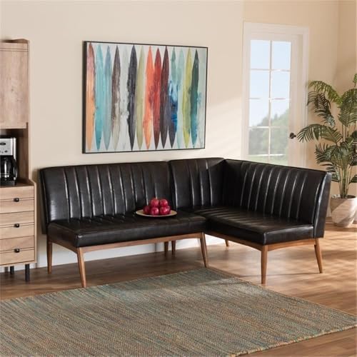 Baxton Studio Daymond Mid-Century Modern Dark Brown Faux Leather Upholstered ...