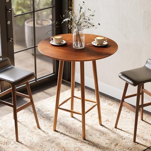 LITTLE TREE Solid Wood Bar Table, 39.37-Inch Round Bistro Table with Sturdy F...