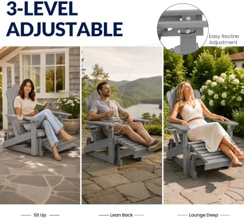 Adirondack Glider Chair with Retractable Ottoman, Adjustable Backrest