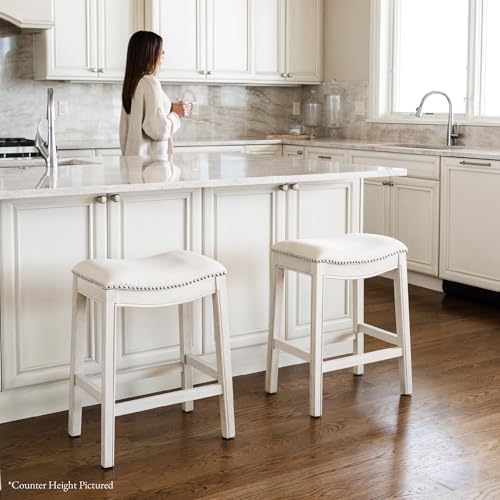 Maven Lane Adrien Backless Bar Stool, Cream, Natural Fabric, 31"